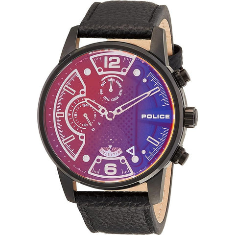 Police Black Leather Watch - Retail Flare
