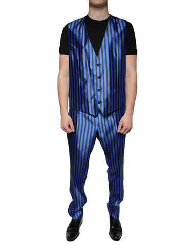 Dolce & Gabbana Metallic Blue Stripes Formal 3 Piece Suit - Retail Flare