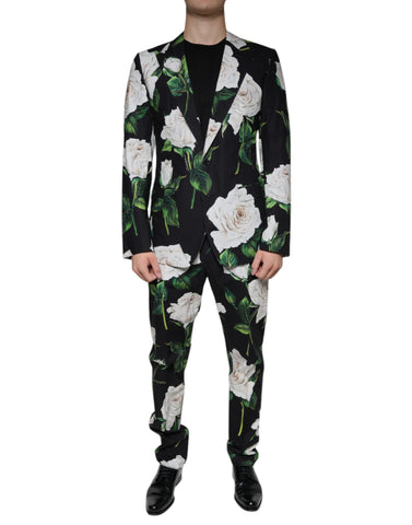 Dolce & Gabbana Black Rose Cotton Men Formal 2 Piece Suit - Retail Flare