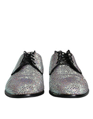 Dolce & Gabbana Silver Leather Rhinestones Derby Dress Shoes - Retail Flare
