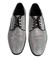 Dolce & Gabbana Silver Leather Rhinestones Derby Dress Shoes - Retail Flare
