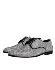 Dolce & Gabbana Silver Leather Rhinestones Derby Dress Shoes - Retail Flare