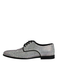 Dolce & Gabbana Silver Leather Rhinestones Derby Dress Shoes - Retail Flare