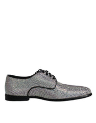 Dolce & Gabbana Silver Leather Rhinestones Derby Dress Shoes - Retail Flare