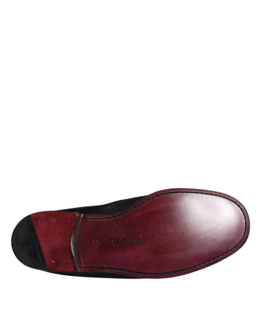 Dolce & Gabbana Black Logo Embroidered Leather Loafer Men Dress Shoes - Retail Flare