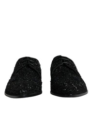 Dolce & Gabbana Black Embellished Suede Derby Formal Shoes - Retail Flare
