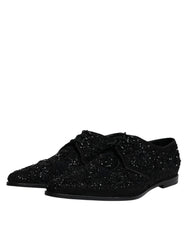 Dolce & Gabbana Black Embellished Suede Derby Formal Shoes - Retail Flare