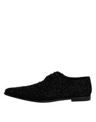 Dolce & Gabbana Black Embellished Suede Derby Formal Shoes - Retail Flare