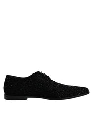 Dolce & Gabbana Black Embellished Suede Derby Formal Shoes - Retail Flare