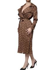 Ballantyne Brown Printed Long Sleeves V-neck Wrap Midi Dress - Retail Flare