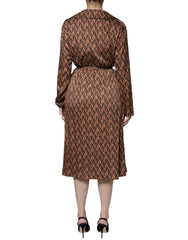 Ballantyne Brown Printed Long Sleeves V-neck Wrap Midi Dress - Retail Flare