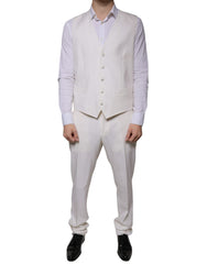 Dolce & Gabbana White Wool Silk 3 Piece SlimFit Formal Suit - Retail Flare