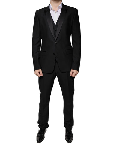 Dolce & Gabbana Black Wool 3 Piece Slim Fit Formal Suit - Retail Flare