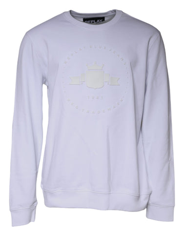Replay White Embossed Logo Crew Neck Men Sweatshirt Sweater - Retail Flare
