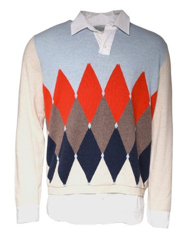 Ballantyne Multicolor Patterned Collared Long Sleeves Pullover Sweater - Retail Flare