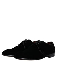 Dolce & Gabbana Black Velvet Leather Lace Up Derby Shoes - Retail Flare