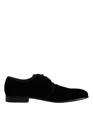 Dolce & Gabbana Black Velvet Leather Lace Up Men Derby Shoes - Retail Flare