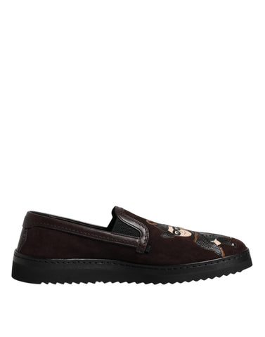 Dolce & Gabbana Brown Suede DG Family Slip On Flats Shoes - Retail Flare