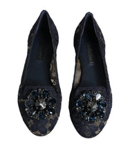 Dolce & Gabbana Blue Taormina Lace Crystals Flats Shoes - Retail Flare