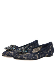 Dolce & Gabbana Blue Taormina Lace Crystals Flats Shoes - Retail Flare
