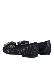Dolce & Gabbana Blue Taormina Lace Crystals Flats Shoes - Retail Flare