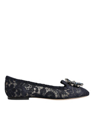 Dolce & Gabbana Blue Taormina Lace Crystals Flats Shoes - Retail Flare