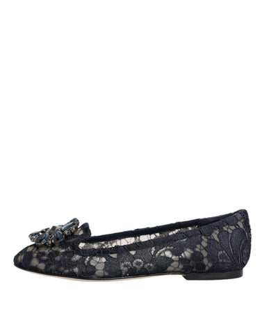 Dolce & Gabbana Blue Taormina Lace Crystals Flats Shoes - Retail Flare