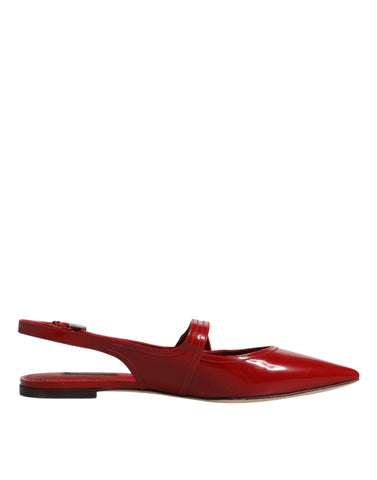 Dolce & Gabbana Red Leather Slingback Flats Sandals Shoes - Retail Flare