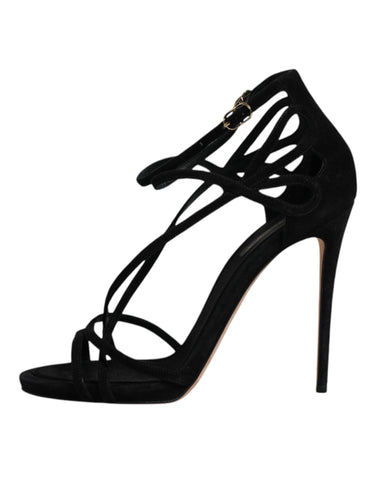 Dolce & Gabbana Black Suede Ankle Strap Heels Sandals Shoes - Retail Flare