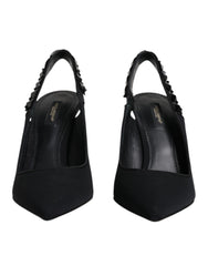 Dolce & Gabbana Black Embellished Charmeuse Slingback Shoes - Retail Flare