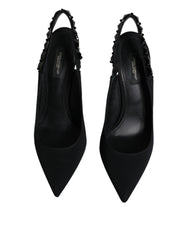 Dolce & Gabbana Black Embellished Charmeuse Slingback Shoes - Retail Flare
