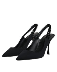 Dolce & Gabbana Black Embellished Charmeuse Slingback Shoes - Retail Flare