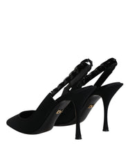 Dolce & Gabbana Black Embellished Charmeuse Slingback Shoes - Retail Flare