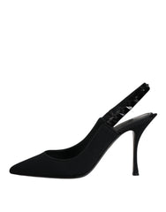 Dolce & Gabbana Black Embellished Charmeuse Slingback Shoes - Retail Flare