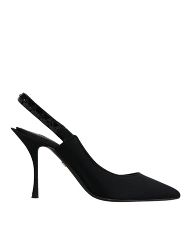 Dolce & Gabbana Black Embellished Charmeuse Slingback Shoes - Retail Flare
