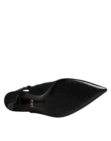 Dolce & Gabbana Black Embellished Charmeuse Slingback Shoes - Retail Flare