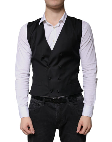 Dolce & Gabbana Black Wool Formal Dress Men Waistcoat Vest - Retail Flare