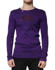 Dolce & Gabbana Purple Cotton Round Neck Pullover Men Sweater - Retail Flare