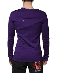 Dolce & Gabbana Purple Cotton Round Neck Pullover Men Sweater - Retail Flare