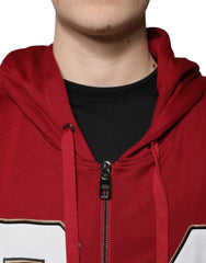 Dolce & Gabbana Red Cotton Hooded Zip Sweatshirt Sweater - Retail Flare