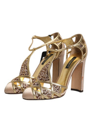 Dolce & Gabbana Beige Crystal Embellished Satin Leather Pumps Shoes - Retail Flare