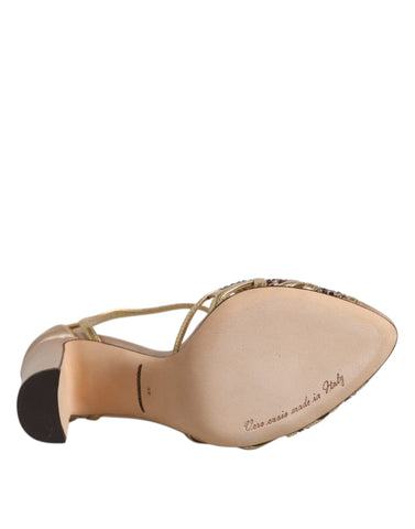 Dolce & Gabbana Beige Crystal Embellished Satin Leather Pumps Shoes - Retail Flare