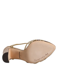 Dolce & Gabbana Beige Crystal Embellished Satin Leather Pumps Shoes - Retail Flare