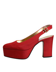 Dolce & Gabbana Red Platform Slingback Heels Sandals Shoes - Retail Flare