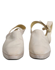 Dolce & Gabbana Off White Block Heels Slingback Sandals Shoes - Retail Flare