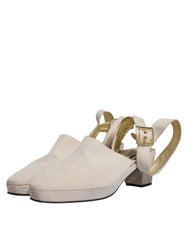 Dolce & Gabbana Off White Block Heels Slingback Sandals Shoes - Retail Flare