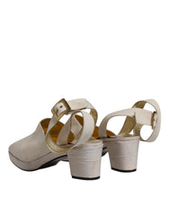 Dolce & Gabbana Off White Block Heels Slingback Sandals Shoes - Retail Flare