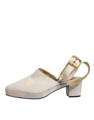 Dolce & Gabbana Off White Block Heels Slingback Sandals Shoes - Retail Flare