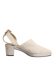 Dolce & Gabbana Off White Block Heels Slingback Sandals Shoes - Retail Flare