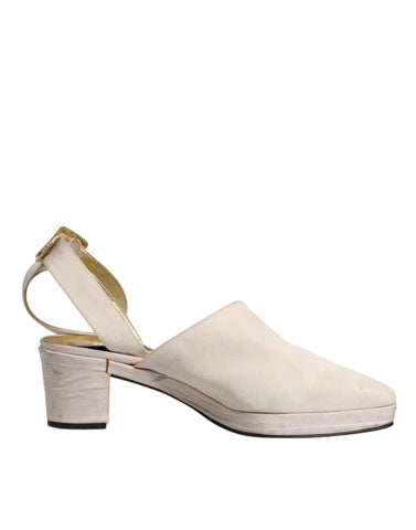 Dolce & Gabbana Off White Block Heels Slingback Sandals Shoes - Retail Flare